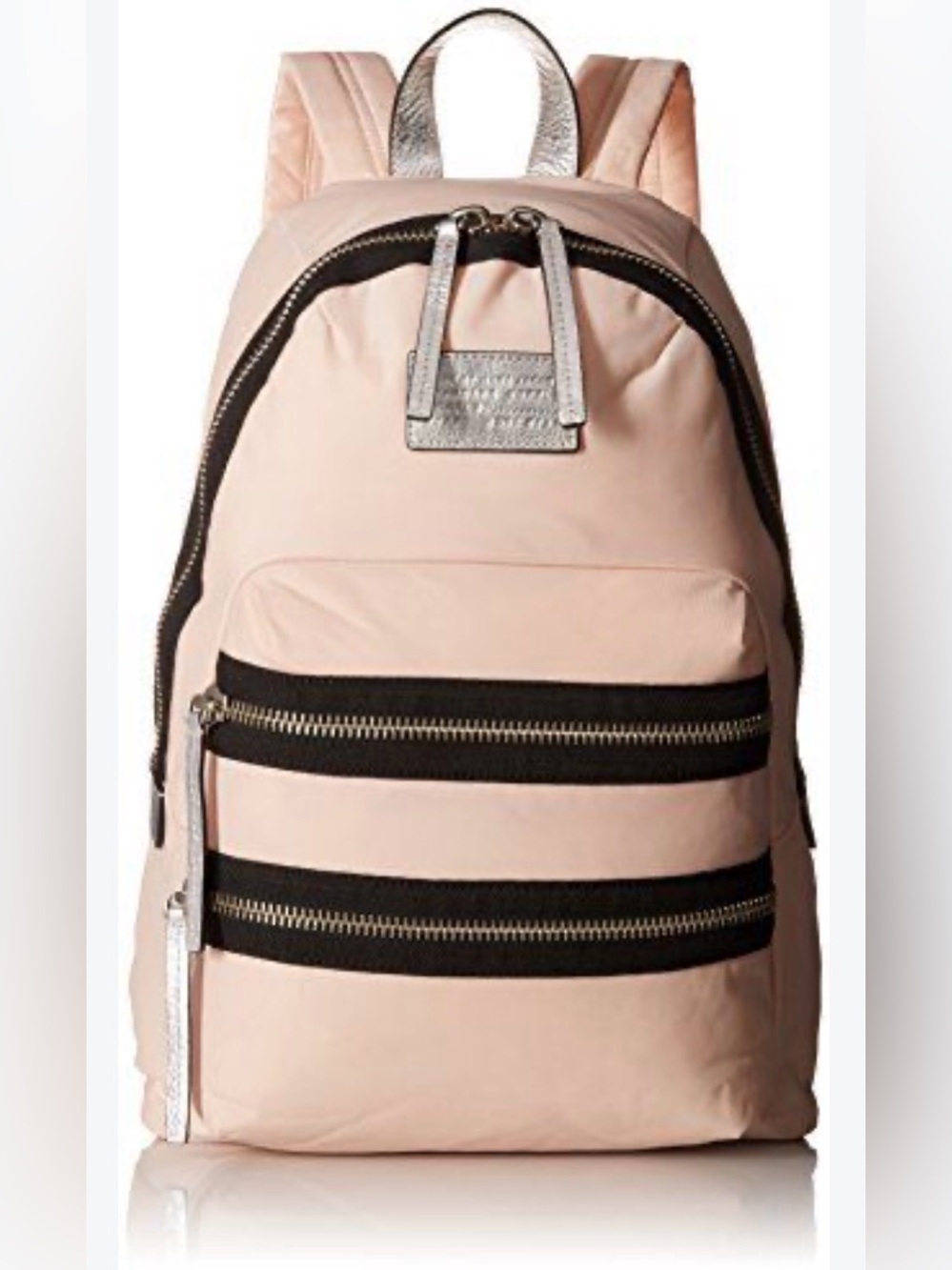 Marc Jacobs Blush Pink Nylon Backpack with Black Trim and Silver Hardware